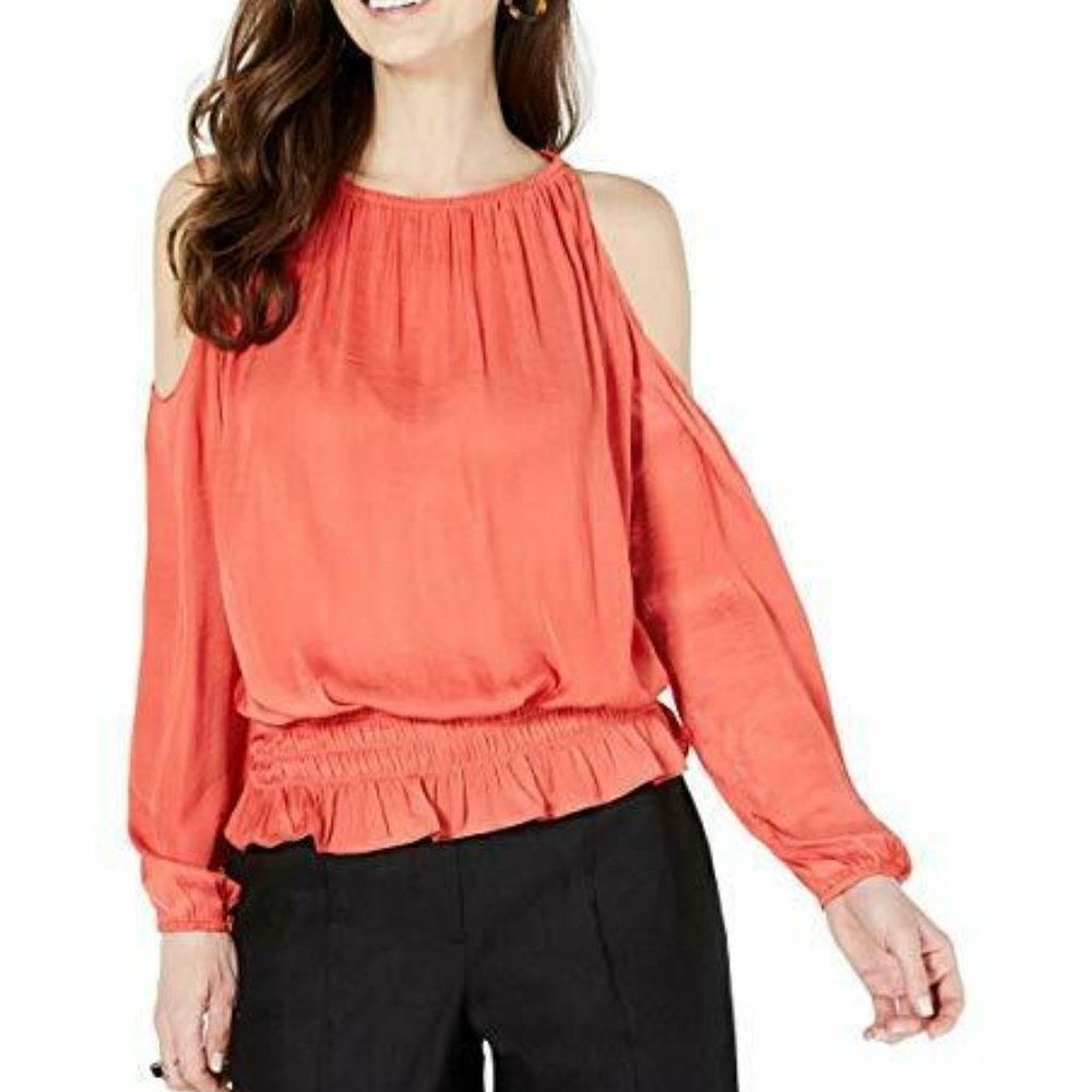 Alfani Smocked Cold Shoulder Peach Blouse